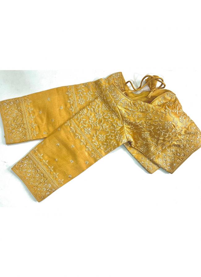Milan Silk Golden Traditional Wear Embroidery Work Blouse